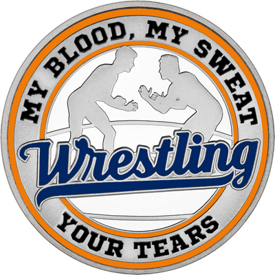 Navy Blue "Wrestling" with Orange Outer Circular Borders